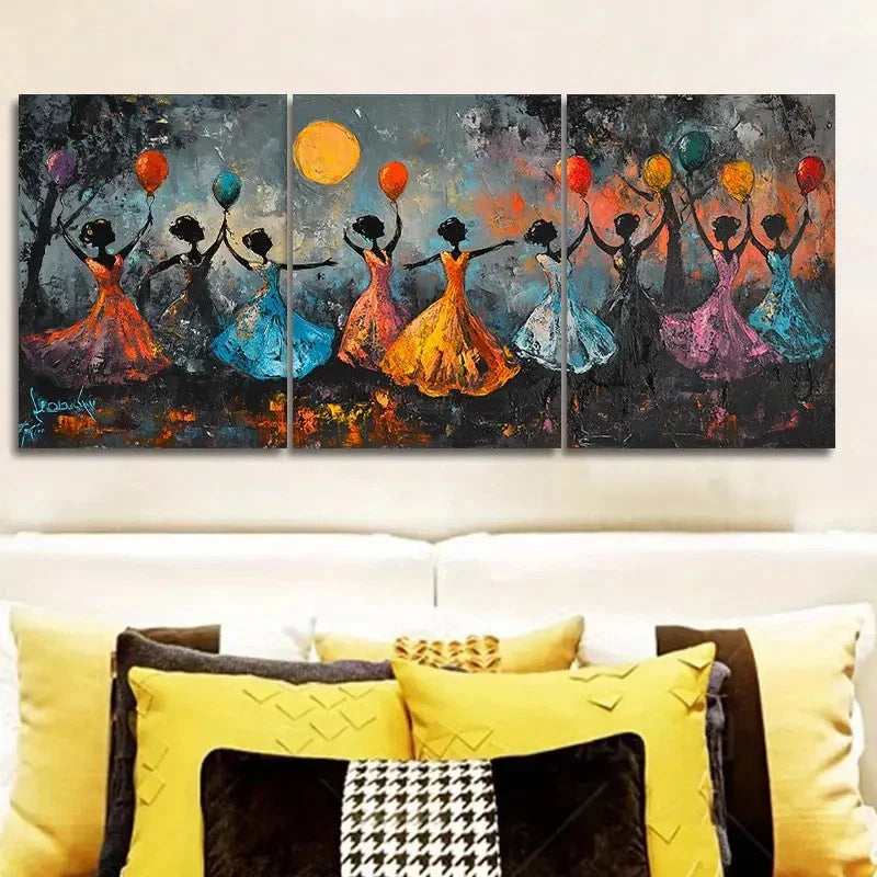 3pcs Vibrant Dancing Group Design Metal Print Ready to Hang Art
