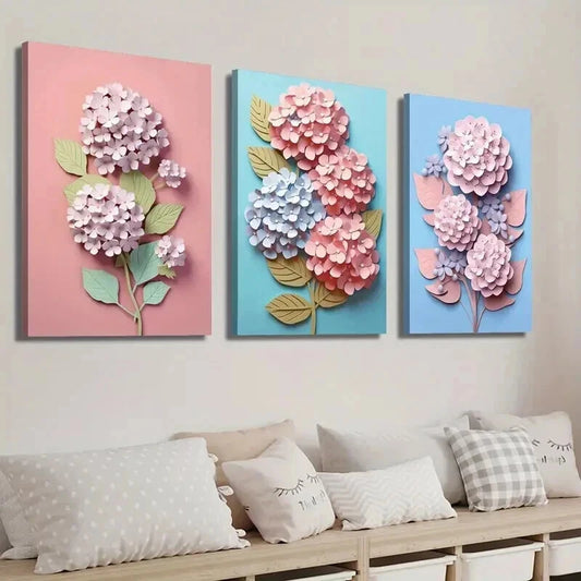 3pcs Hydrangea Flower Botanical Floral Wall Art Set Canvas Framed 50x70cm - High Quality Print 100% Australian Made Wall Canvas Ready to Hang