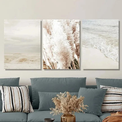 3pcs Coastal Reed Botanical Metal Print Ready to Hang Art