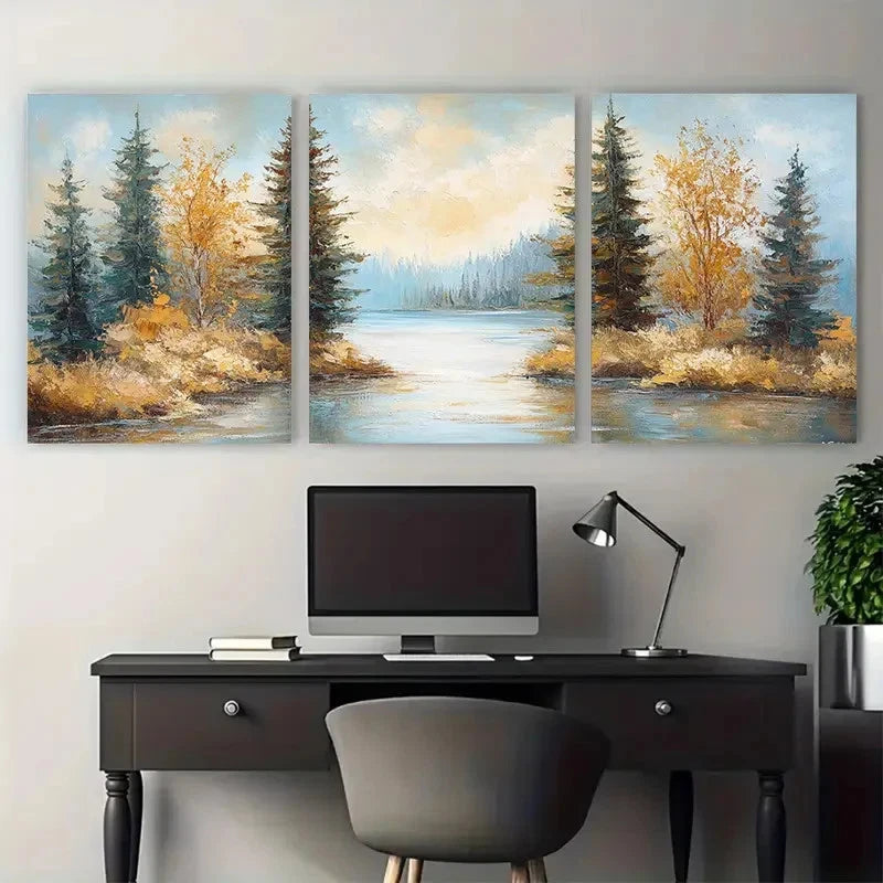 3pcs Carter Lake Iowa Pine Trees Landscape Metal Print Ready to Hang Art