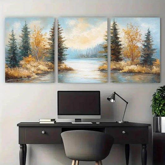 3pcs Carter Lake Iowa Pine Trees Landscape Metal Print Ready to Hang Art