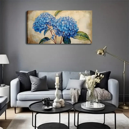 Minimalist Blue Hydrangea Wall Art Canvas Office Home Room Framed 120x60cm