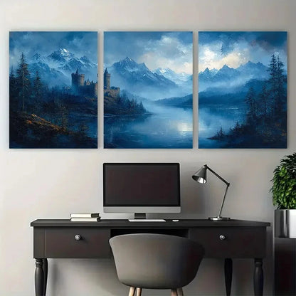 3pcs Scottish Castle Romantic Misty Scene Metal Print Ready to Hang Art