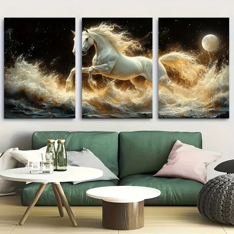 3pcs Dreamy Fantasy White Horse Metal Print Ready to Hang Art