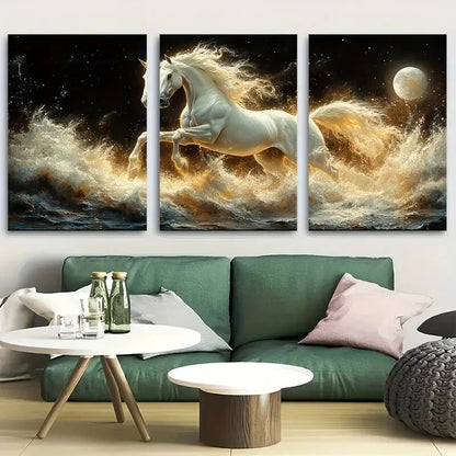 3pcs Dreamy Fantasy White Horse Metal Print Ready to Hang Art