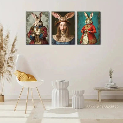 3pcs Rabbit Prints Portrait Art Posters Metal Print Ready to Hang Art