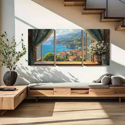3pcs Seaside Mediterranean Landscape Metal Print Ready to Hang Art