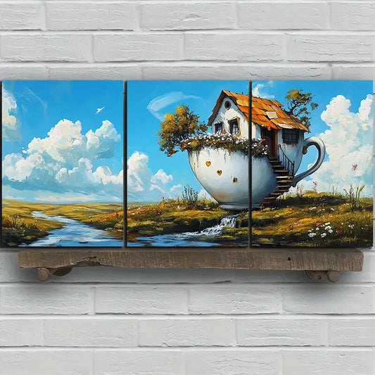 3pcs The Room on The Cup White Clouds Metal Print Ready to Hang Art