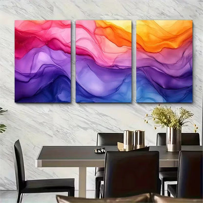 3pcs Vibrant Abstract Alcohol Ink Metal Print Ready to Hang Art