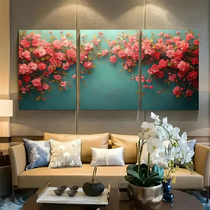 3pcs Vibrant Rustic Botanical Pink Roses Floral Metal Print Ready to Hang Art