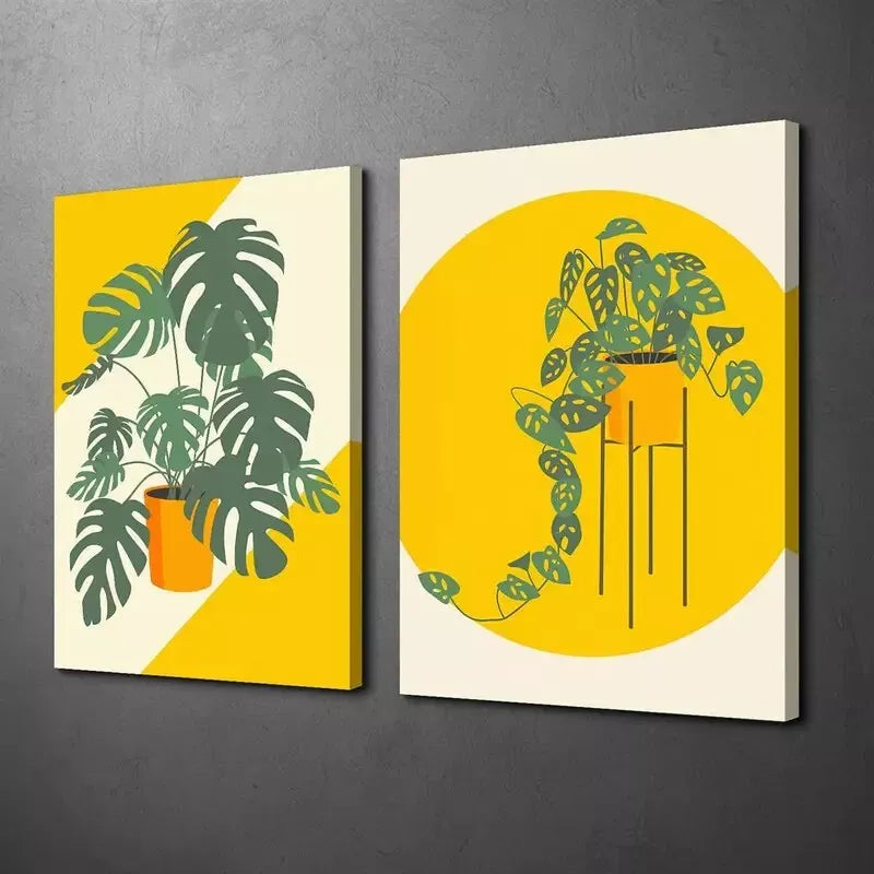 2pcs Painting, Minimalism, Bohemian Style, Vector Art Canvas Framed 50x75cm - High Quality Print 100% Australian Made Wall Canvas Ready to Hang