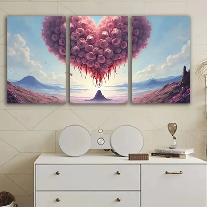 3pcs Heart-Shaped Balloons Flying Metal Print Ready to Hang Art