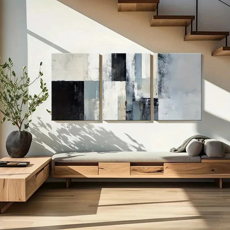 3pcs Abstract Art Geometric Neutral Colors Design Metal Print Ready to Hang Art - Bella Home Decor