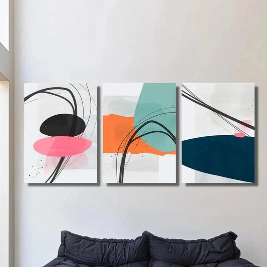3pcs Art Deco Classic Modern Style Metal Print Ready to Hang Art