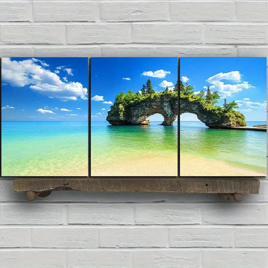3pcs The Cliff at Sunrise Mural Beach Metal Print Ready to Hang Art