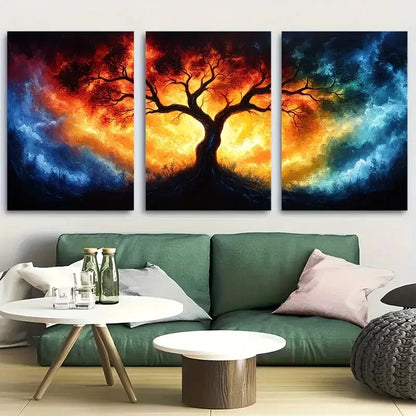 3pcs Surreal Forest FireT wisting Trees Metal Print Ready to Hang Art