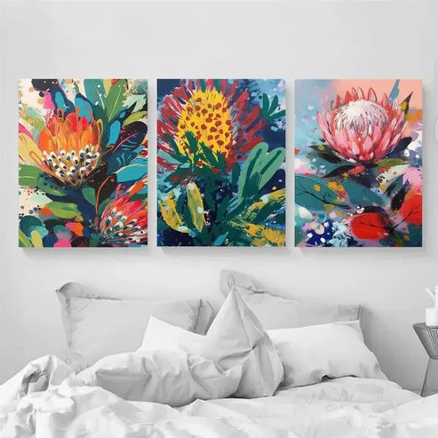 3pcs Australian Native Flora Abstract Art Set Canvas Unframed - High Quality Print 100% Australian Made Wall Canvas