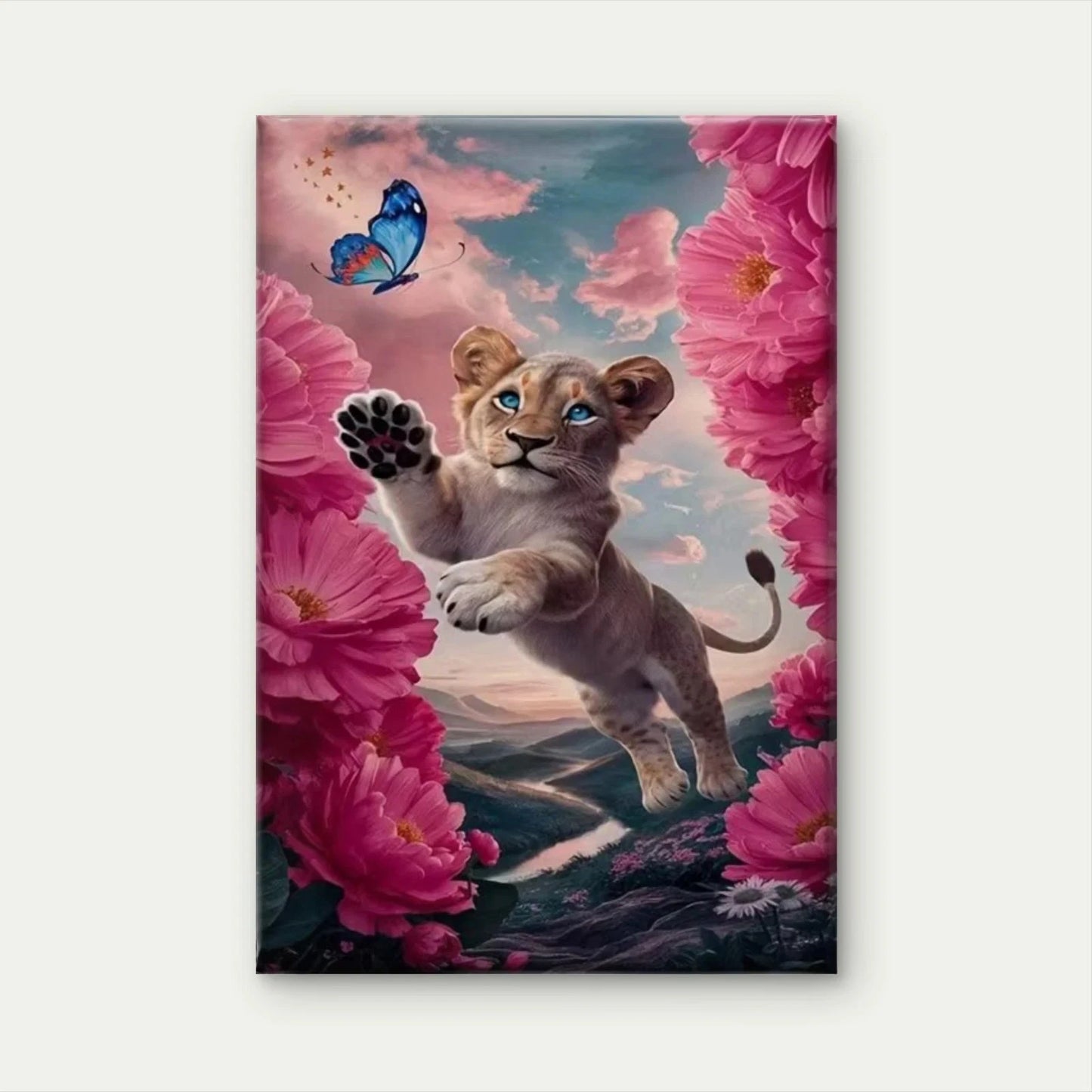 Cute Little Lion, Oil Painting Metal Print Ready to Hang