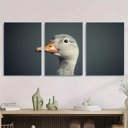 3pcs Whimsical Cow & Duck Vintage Aesthetic Black Metal Print Ready to Hang Art