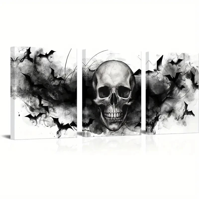 3pcs Gothic Skull Spooky Halloween Decor Wall Art Set Canvas Framed 40x60cm - High Quality Print 100% Australian Made Wall Canvas Ready to Hang