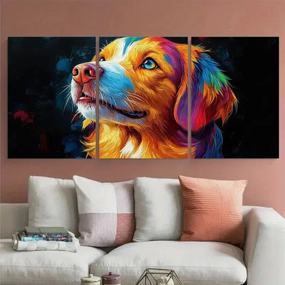 3pcs Vibrant Rainbow Dog Pet Portrait Design Metal Print Ready to Hang Art