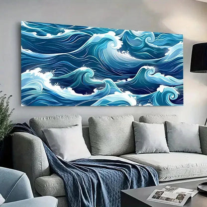 Blue and White Wave Winter wall canvas office home room framed 120x60cm
