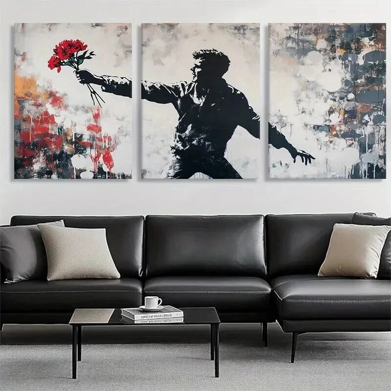 3pcs Vibrant Flower Throwing Urban Perfect Wall Art Set Canvas Framed 40x60cm - High Quality Print 100% Australian Made Wall Canvas Ready to Hang