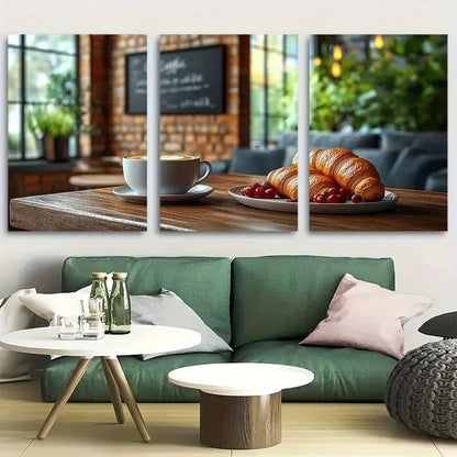3pcs Coffee and Croissant French Cafe Inspired Metal Print Ready to Hang Art