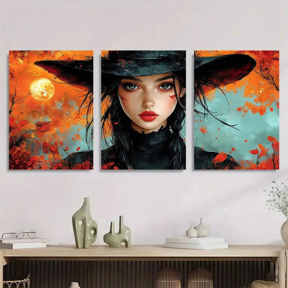 3pcs Halloween Dark Romantic Fiery Metal Print Ready to Hang Art
