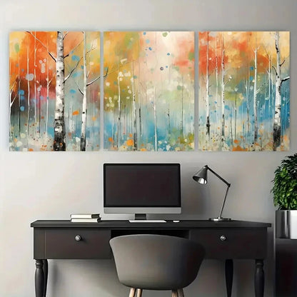 3pcs Autumn Forest Scandinavian Forest Birch Grove Metal Print Ready to Hang Art