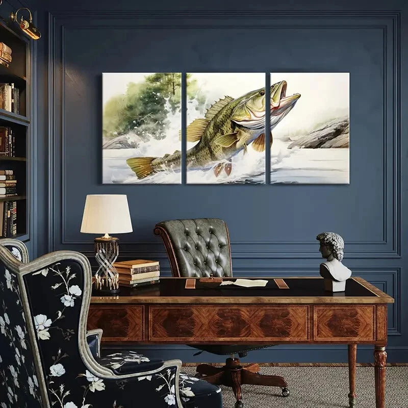 3pcs Artistic Fish Jumping Water Splash Metal Print Ready to Hang Art