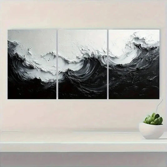 3pcs Black and White Gray Minimalist Paintings Metal Print Ready to Hang Art