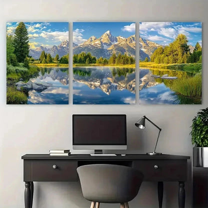 3pcs Grand Teton Reflection Mountain & Lake View Metal Print Ready to Hang Art