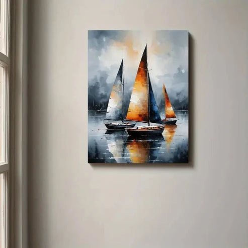Beautiful Abstract Sailboats Misty Ocean 60x90cm Metal Print Ready to Hang