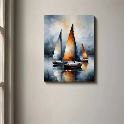 Beautiful Abstract Sailboats Misty Ocean 60x90cm Metal Print Ready to Hang