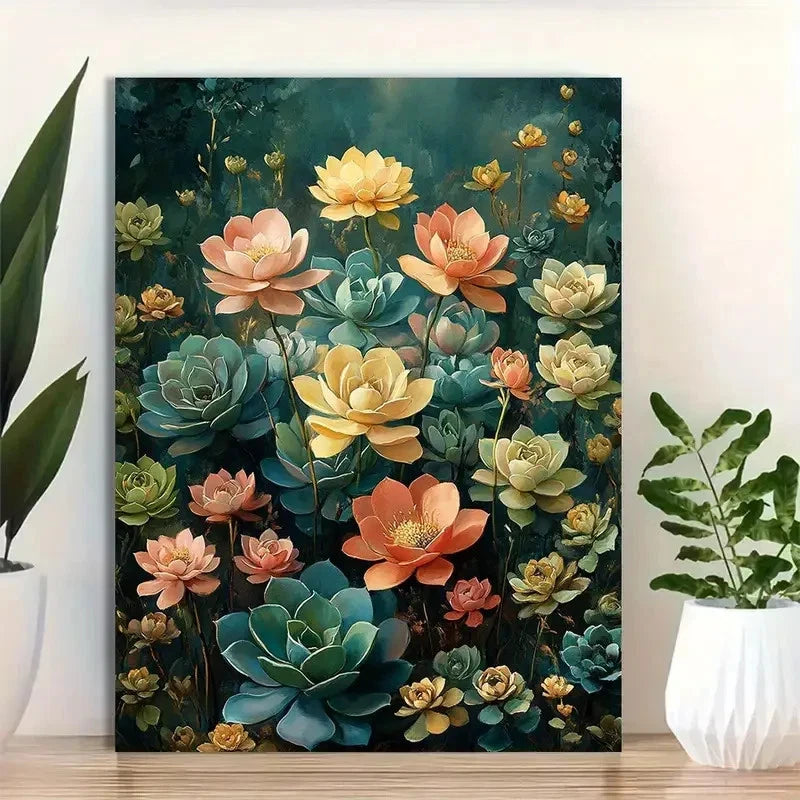 Beautiful Modern Aesthetic Succulent Painting 40x60cm Metal Print Ready to Hang
