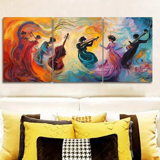 3pcs Colorful Abstract Musicians Painting Metal Print Ready to Hang Art