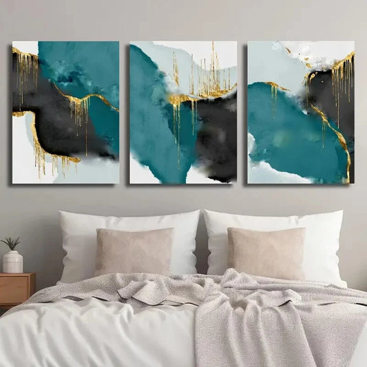 3pcs Abstract Marble Texture Golden Perfect Wall Art Set Canvas Framed 40x60cm - High Quality Print 100% Australian Made Wall Canvas Ready to Hang