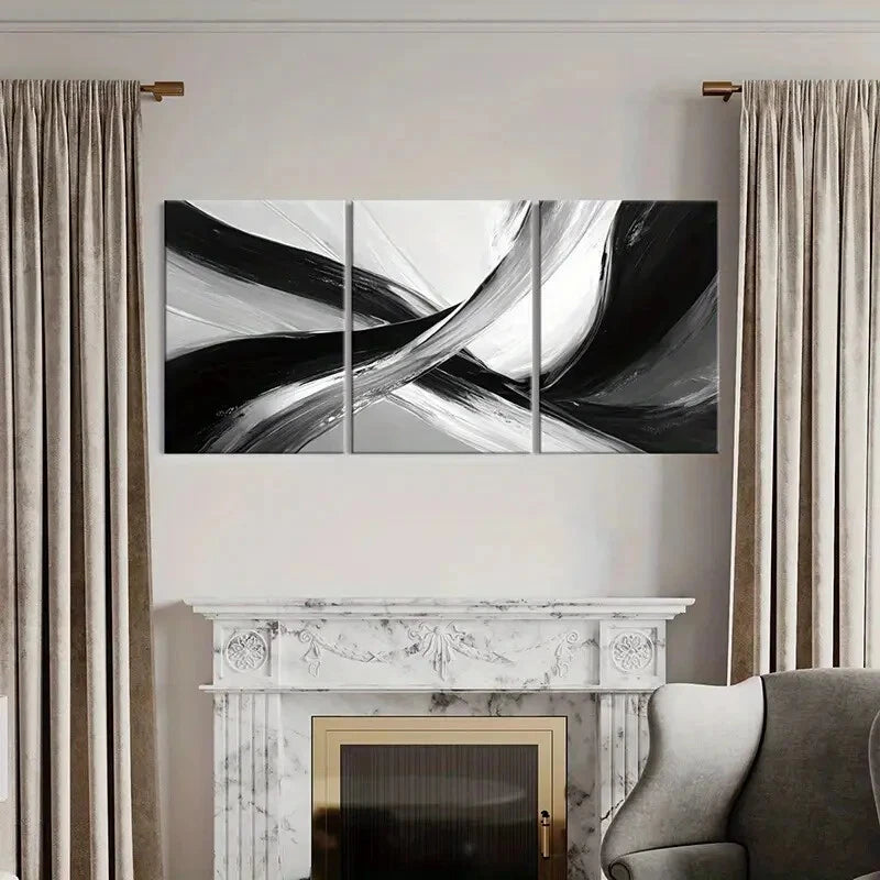 3pcs Abstract Black White Minimalist Swirls Metal Print Ready to Hang Art
