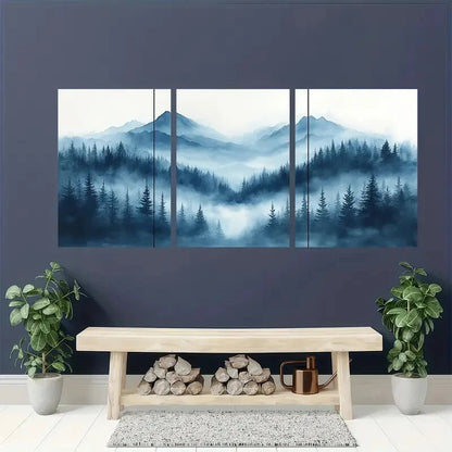 3pcs Misty Forest Triptych Foggy Shoreline Metal Print Ready to Hang Art