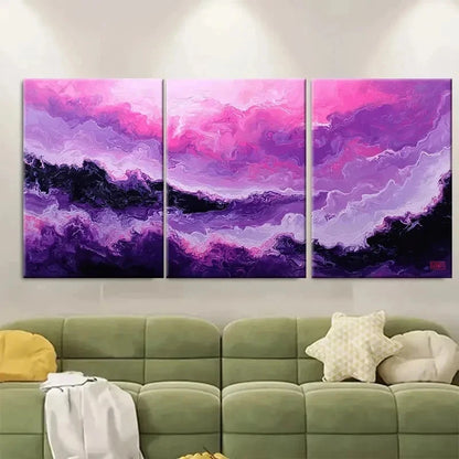 3pcs California Coast Seamless Abstract Purple Metal Print Ready to Hang Art