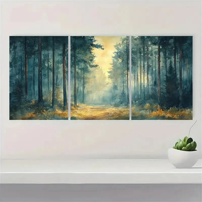 3pcs Dappled Woods Watercolor Painting Metal Print Ready to Hang Art