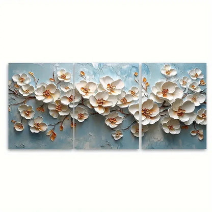 3pcs Modern White Floral Abstract Illustration Wall Art Set Canvas Framed 60x90cm - High Quality Print 100% Australian Made Wall Canvas Ready to Hang