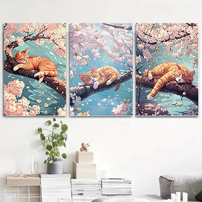 3pcs Charming Sleeping Cat Wall Art Set Canvas Unframed – High Quality Print 100% Australian Made Wall Canvas