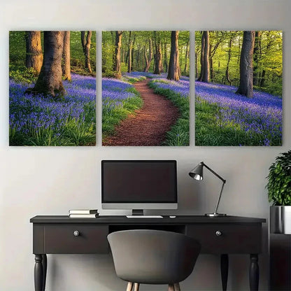 3pcs Bluebell Woods Narrow Path Illustration Wall Art Set Canvas Framed 40x60cm - High Quality Print 100% Australian Made Wall Canvas Ready to Hang