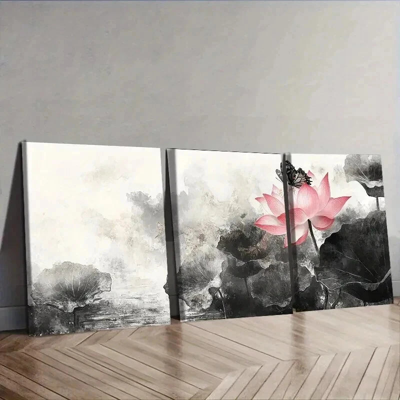 3pcs Pink for Lotus Flower Trio  Wall Art Set Canvas Framed 50x70cm - High Quality Print 100% Australian Made Wall Canvas Ready to Hang