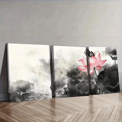 3pcs Pink for Lotus Flower Trio  Wall Art Set Canvas Framed 50x70cm - High Quality Print 100% Australian Made Wall Canvas Ready to Hang