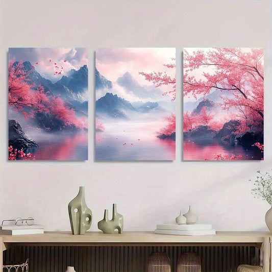 3pcs Modern Abstract Triptych Pink & Purple Hues Metal Print Ready to Hang Art