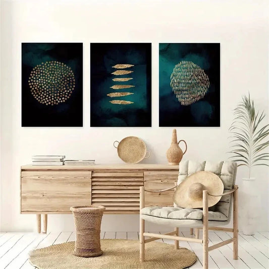 3pcs Abstract Art Golden Painting Metal Print Ready to Hang Art