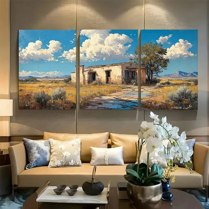 3pcs Pueblo Style Abandoned Villa Metal Print Ready to Hang Art